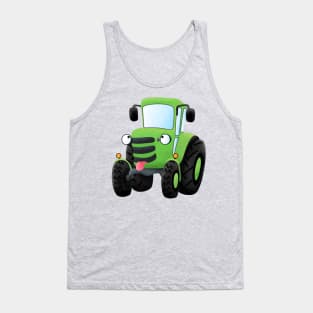 Cute green happy farm tractor cartoon illustration Tank Top